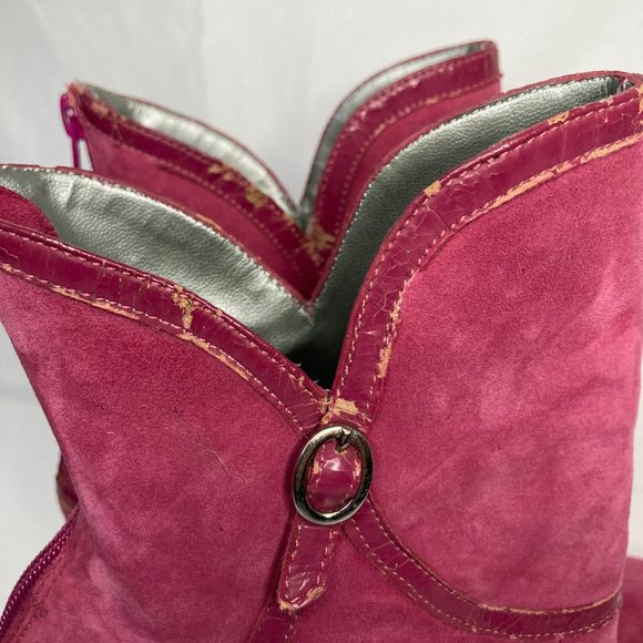 BCBG - Paris Vintage Style Pointed Toe Ankle Boots Size 9 Fuchsia Suede - Picture 9 of 9
